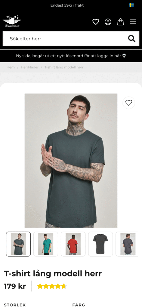 Dunken ny ehandel mobil produktsida