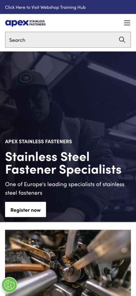 Apex Stainless Fasteners ny hemsida mobil version